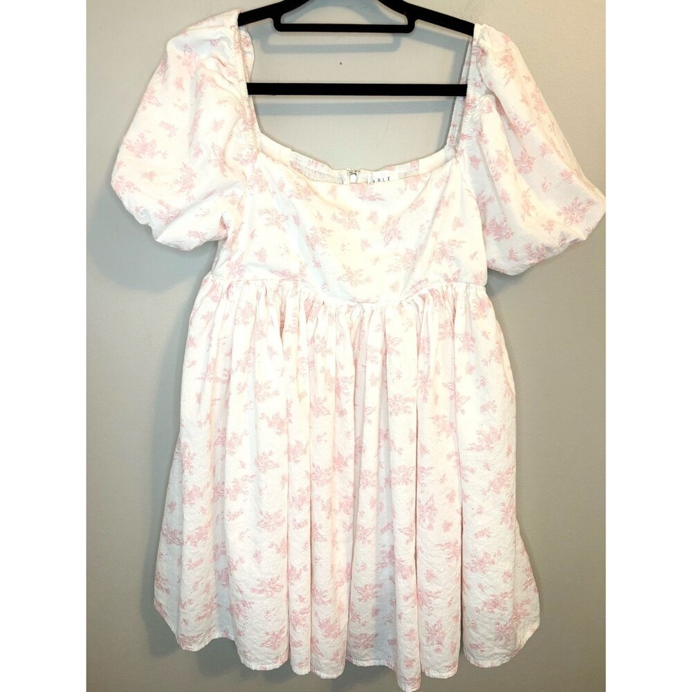 ABLE Pink Floral Babydoll Mini Dress Puff Sleeve Cottagecore Large